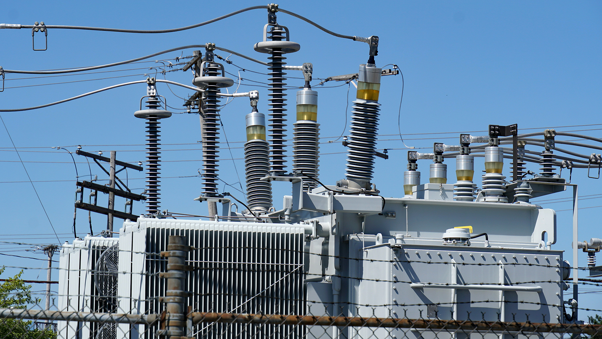 Electric power transformer at transmission substation